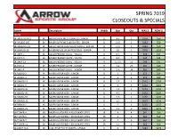 Spring 2019 Closeouts & Specials