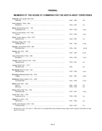Federal Members of the House of Commons for The