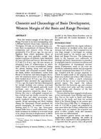 Character and Chronology of Basin Development, Western Margin of the Basin and Range Province