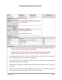 Faculty Details Proforma for Web-Site