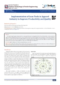 Implementation of Lean Tools in Apparel Industry to Improve Productivity and Quality