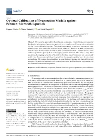 Optimal Calibration of Evaporation Models Against Penman–Monteith Equation