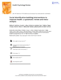 Social Identification-Building Interventions to Improve Health: a Systematic Review and Meta- Analysis