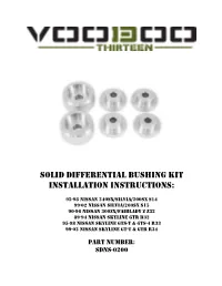 Solid Differential Bushing Kit INSTALLATION INSTRUCTIONS
