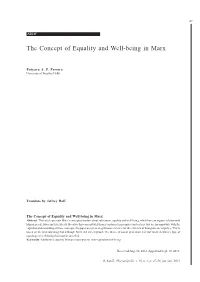 The Concept of Equality and Well-Being in Marx