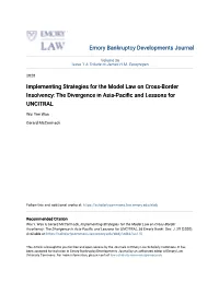 Implementing Strategies for the Model Law on Cross-Border Insolvency: the Divergence in Asia-Pacific and Lessons for UNCITRAL