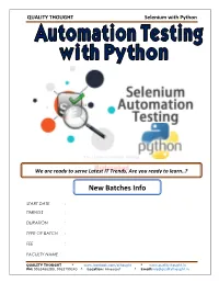QUALITY THOUGHT Selenium with Python