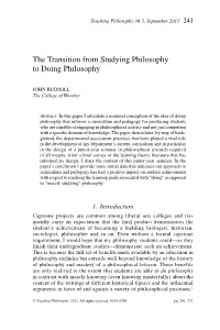 The Transition from Studying Philosophy to Doing Philosophy