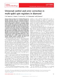 Universal Control and Error Correction in Multi-Qubit Spin Registers in Diamond T