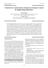 Client-Server and Gateway Systems for Remote Control in Engineering Education*