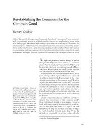 Reestablishing the Commons for the Common Good
