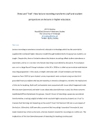 How Lecture Recording Transforms Staff and Student Perspectives On