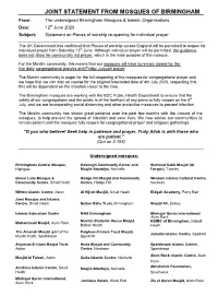 Joint Statement from Mosques of Birmingham