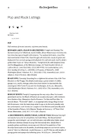 Pop and Rock Listings