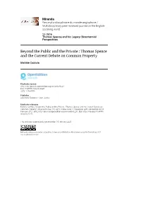 Thomas Spence and the Current Debate on Common Property