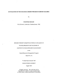 An Evaluation of the Ecological Reserve Program in British Columbia