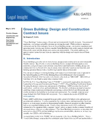 Green Building: Design and Construction Contract Issues