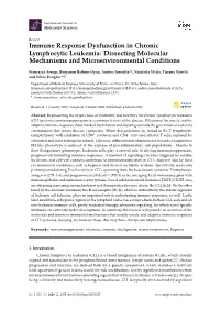 Immune Response Dysfunction in Chronic Lymphocytic Leukemia: Dissecting Molecular Mechanisms and Microenvironmental Conditions