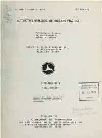 Automotive Marketing Methods and Practice : Final Report