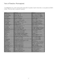 List of Tentative Participants