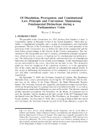 Of Dissolution, Prorogation, and Constitutional Law, Principle and Convention: Maintaining Fundamental Distinctions During a Parliamentary Crisis