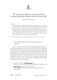 The Accusative of Respect in Ancient Greek: Animacy Hierarchy, Semantic Roles and Event Type