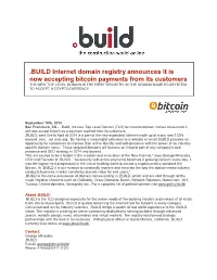 BUILD Internet Domain Registry Announces It Is Now Accepting