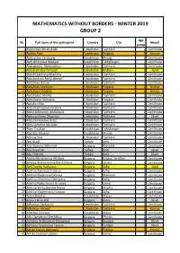 Mathematics Without Borders - Winter 2019 Group 2