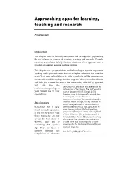 Approaching Apps for Learning, Teaching and Research