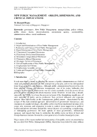 New Public Management: Origins, Dimensions and Critical Implications - M