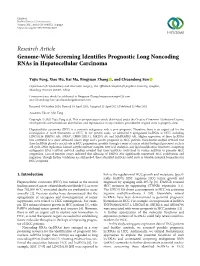 Genome-Wide Screening Identifies Prognostic Long Noncoding Rnas in Hepatocellular Carcinoma