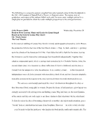 The Following Is a Composite Journal Compiled from Select Journal Entries Written by Students in the 2011-2012 Session of Russell Peck’S Theatre in England Course