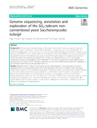 Genome Sequencing, Annotation and Exploration of the SO2-Tolerant Non- Conventional Yeast Saccharomycodes Ludwigii Maria J