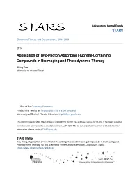 Application of Two-Photon Absorbing Fluorene-Containing Compounds in Bioimaging and Photodyanimc Therapy