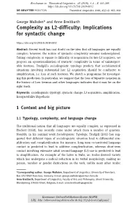 Complexity As L2-Difficulty : Implications for Syntactic Change