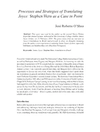 Processes and Strategies of Translating Joyce: Stephen Hero As a Case in Point