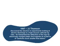 JJ Thomson Discovered the Electron in Experiments Looking At