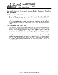 Systems Engineering Approach in Aircraft Design Education; Techniques and Challenges