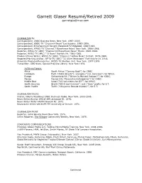 Garrett Glaser Resumé/Retired 2009 Garrettgla@Mac.Com