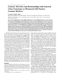 Lemons: Diversity and Relationships with Selected Citrus Genotypes As Measured with Nuclear Genome Markers