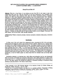Reclamation Planning for Abandoned Mining Subsidence Lands in Eastern