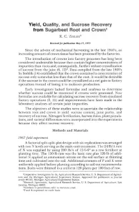 Yield, Quality, and Sucrose Recovery from Sugarbeet Root and Crown1