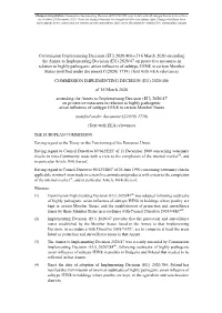 (EU) 2020/406 of 16 March 2020 Amending the Annex to Implementing Decision