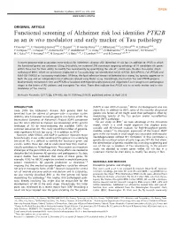 Functional Screening of Alzheimer Risk Loci Identifies PTK2B