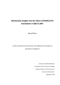 Mechanistic Insights Into the Effect of RUNX1/ETO Knockdown in T(8;21) AML