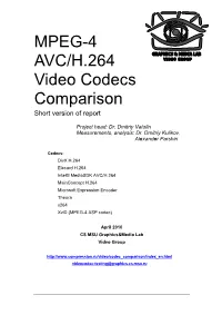 MPEG-4 AVC/H.264 Video Codecs Comparison Short Version of Report