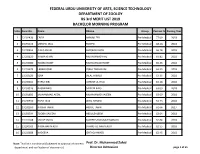 FEDERAL URDU UNIVERSITY of ARTS, SCIENCE TECHNOLOGY DEPARTMENT of ZOOLOY BS 3Rd MERIT LIST 2019 BACHELOR MORNING PROGRAM