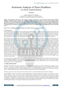 Sentiment Analysis of News Headlines for Stock Trend Prediction