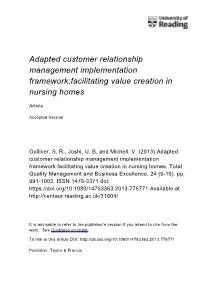 Adapted Customer Relationship Management Implementation Framework:Facilitating Value Creation in Nursing Homes