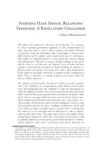 Fighting Hate Speech, Balancing Freedoms: a Regulatory Challenge